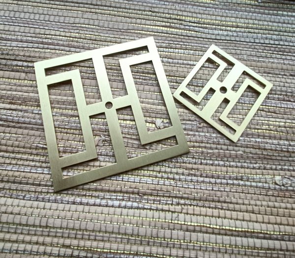 Square gold brass geometric pattern backplates for drawer handles/Brass square back plates for cabinet pulls/Modern square gold backplate