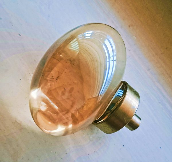 Polished oval crystal and brass cabinet pull/Retro gold glazed egg crystal drawer knob/mid century style smooth polished crystal door handle