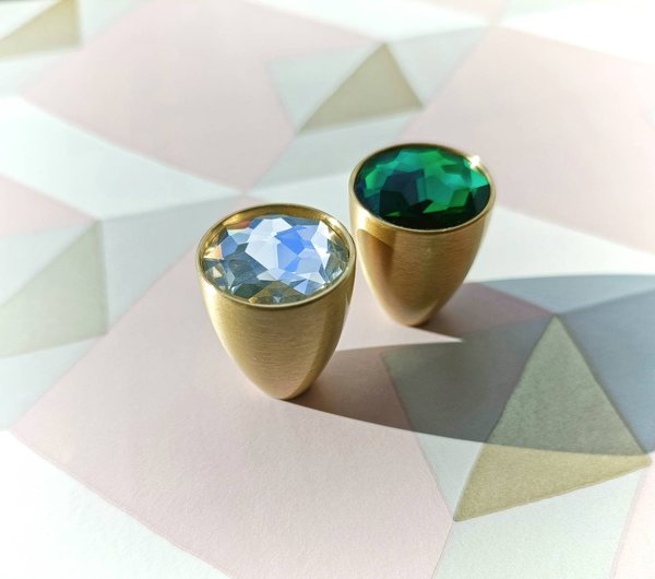 Sparkly green or clear glass crystal and brass cabinet pull/Glittery cone shape door handle/Small crystal drawer knob/Crystal drawer handle