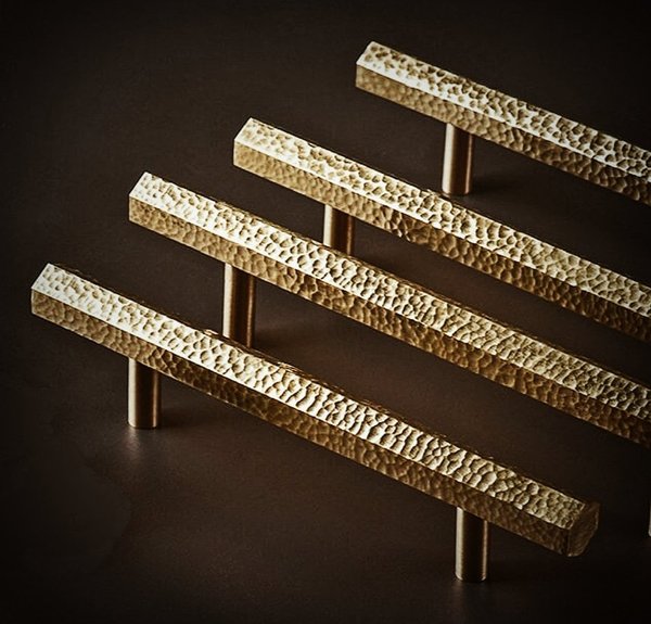 Hand finished hammered brass hexagonal cabinet bar handle/Gold dimpled shiny brass hexagonal drawer pull/Solid brass geometric door handle