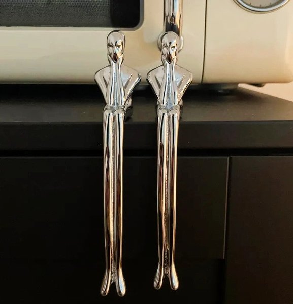 Silver thinking man cabinet handle/man shaped figure door handle/abstract man figurine drawer handle/unusual furniture hardware/Brass handle