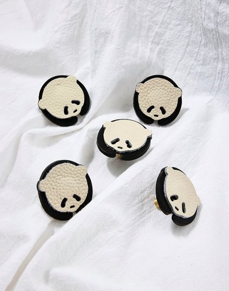 Black and white panda drawer handle/Leather panda cabinet pull/Kids panda door handle/Leather hardware/Childrens decor/Panda door knob