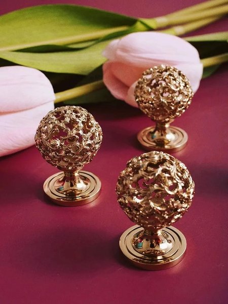 Ornate hollow brass drawer knob/Gold and silver decorative cabinet pull/Regency style door handle/Brass furniture hardware/Rocco drawer pull