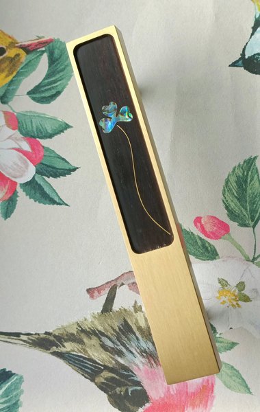 Pearl inlay drawer pull/Pearl and brass inlaid drawer pull/Intricate pearl inlay cabinet pull/Clover door handle/Luxury pearl hardware