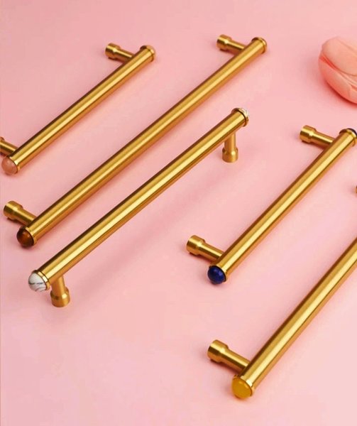 Gold brass and semi precious stone drawer handle/Jade crystal and gold brass cabinet pull/Luxury hardware/Gemstone and brass door handle