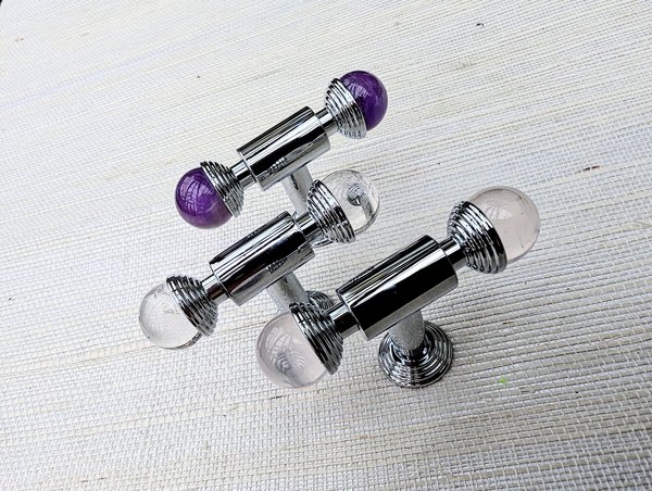 Silver cabinet handle with crystals/Solid chromed brass and gemstone drawer pull/Crystal door handle/wardrobe handle/Crystal door handle
