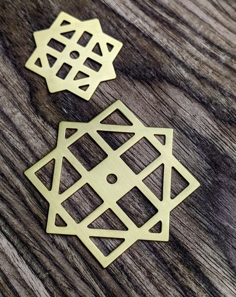 Gold brass geometric pattern backplates for drawer handles/Brass square back plates for cabinet pulls/Gold brass square backplate hardware