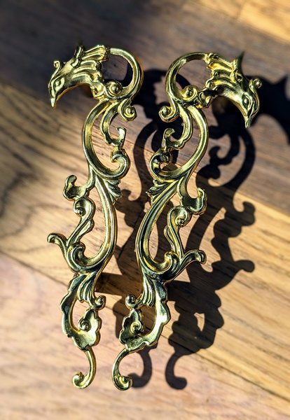 Phoenix and smoke design cabinet handle/solid gold brass oriental design drawer pull/Gold wardrobe door handle/phoenix rising door handle