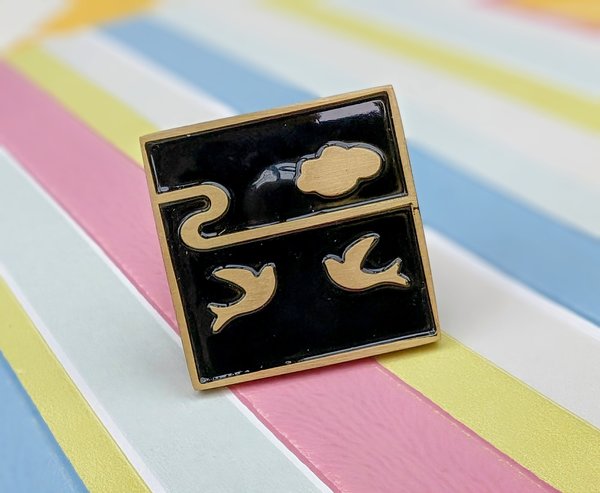 Brass and enamel drawer handle/Black and gold cabinet pull/Bird door knob/nursery furniture hardware/Unusual door handle/Dresser door knob