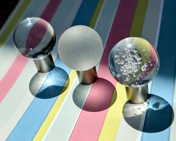 Clear glass ball and silver nickel cabinet pull/Round frosted glass drawer knob/Round glass ball door handle with bubble texture/Glass knob