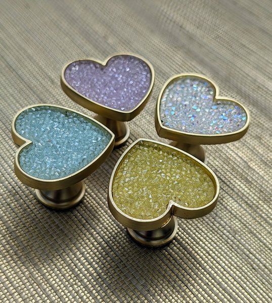 Sweet glittery heart shaped drawer pull/Pastel coloured door handle/Nursery door knob/Girls bedroom cabinet handle/Crystal heart shaped knob