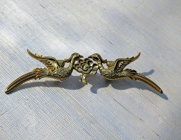 Gold brass phoenix cabinet pull/Gold bird and cloud drawer handle/Brass birds and cloud door handle/Brass furniture hardware/Unique handles