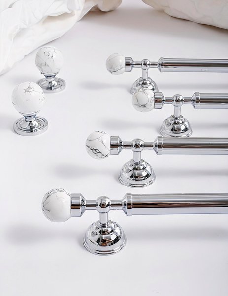 White marble and silver bar handle/Marble and chrome drawer pull/unique cabinet handle/IKEA hack/wardrobe door handle/Geometric hardware