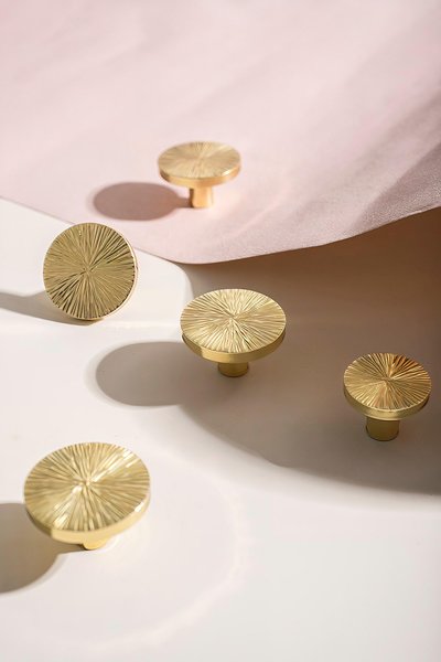 Mid century modern gold door knob/textured gold brass drawer handle/cut metal cabinet pull/gold furniture hardware/retro button door knob