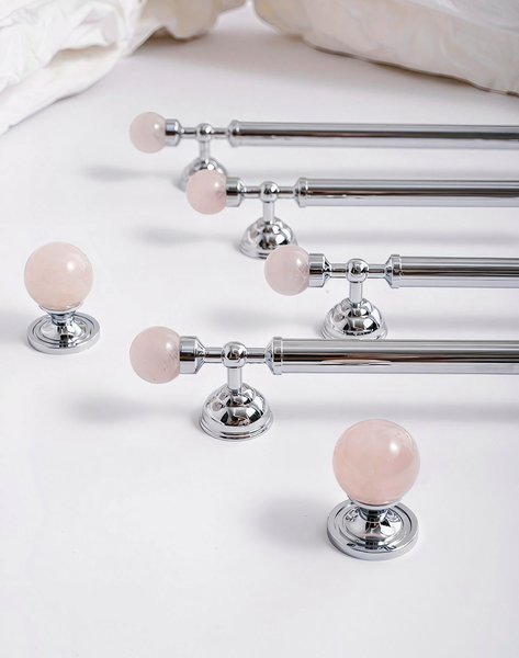 Rose quartz and silver bar handle/Pink crystal and chrome drawer pull/unique cabinet handle/IKEA hack/wardrobe door handle/Crystal hardware