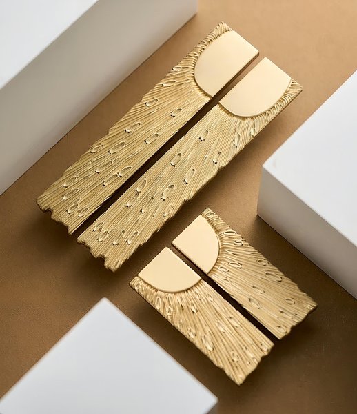 Gold brass sunray design rectangle bar handles/Gold sun ray drawer pull/kitchen cabinet handles/Brass door handles/Gold furniture hardware