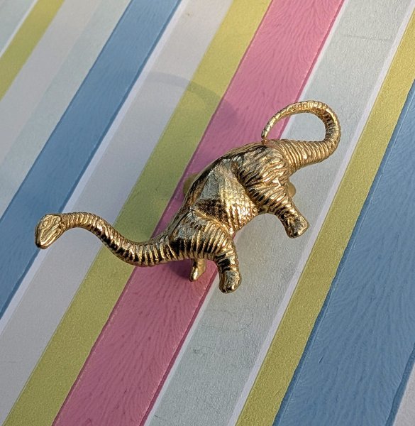 Detailed brass dinosaur drawer handle/Diplodocus cabinet pull/Dino themed door handle/Dinosaur drawer knob/Gold brass furniture hardware