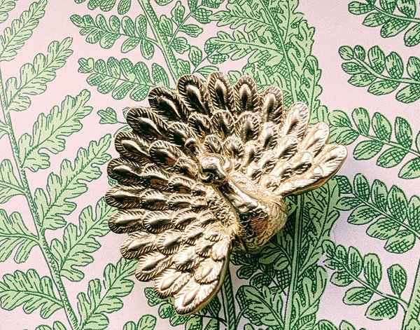 Gold Peacock Cabinet Pull/Gold Brass Peacock Door Handle/Bird shaped drawer handle/gold furniture hardware/Peafowl Cabinet Handle/Door knob