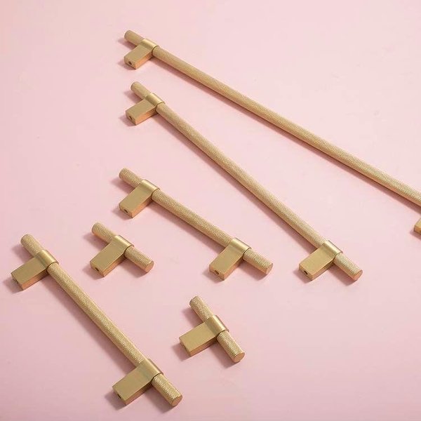 Gold brass bar handle with plain fixings/knurled texture cabinet handle/home improvement hardware/modern brass kitchen hardware/gold handle