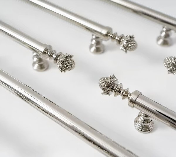 Decorative silver drawer handle/Ornate silver chrome drawer pull/Unique cabinet handle/Silver wardrobe door handle/Pincone cabinet handle