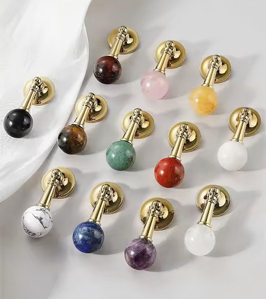 Shiny gold drop handle with semi precious stones/Gemstone drawer pull/Semi precious stone cabinet pull/Luxury crystal handle/Crystal handle